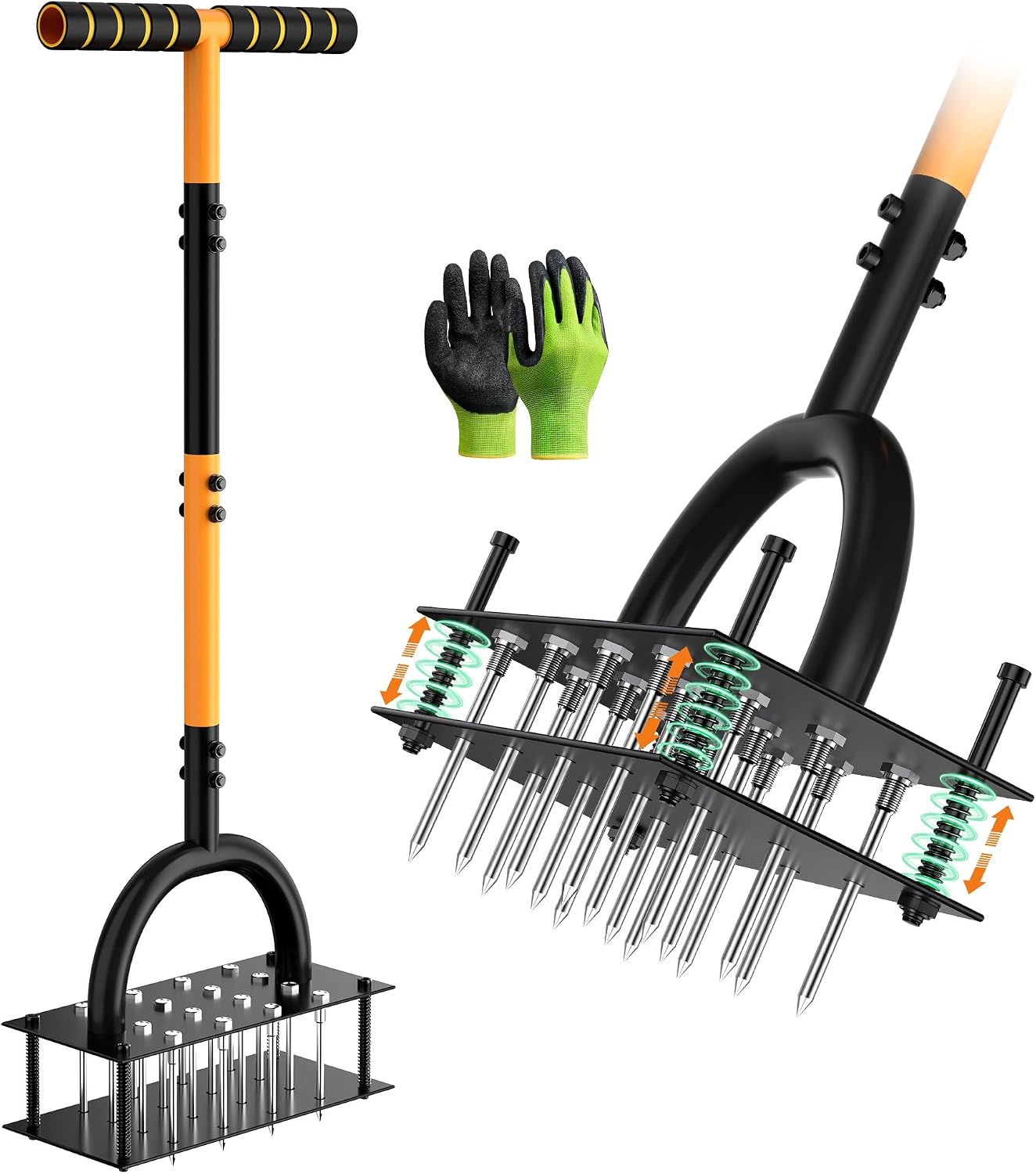 Aireador césped manual 16 picos metal negro naranja