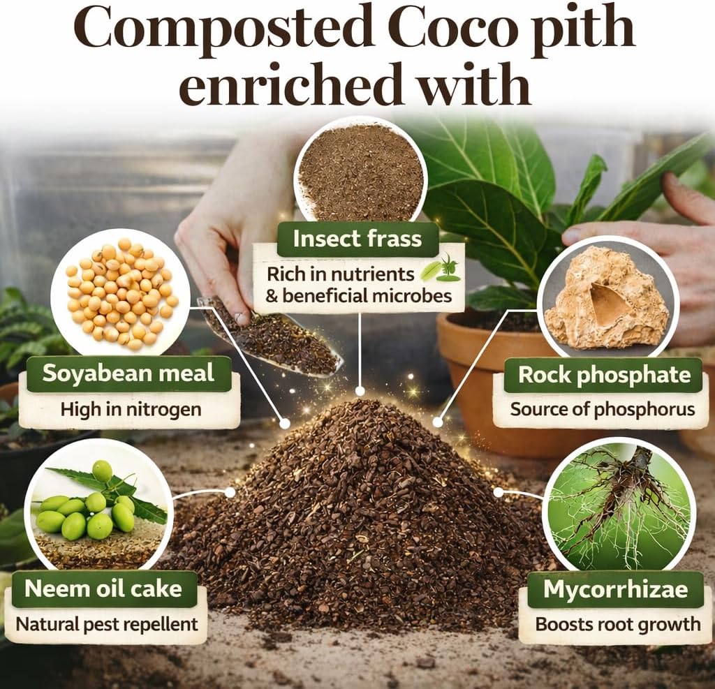 Mezcla natural para macetas con coco neem frass y nutrientes