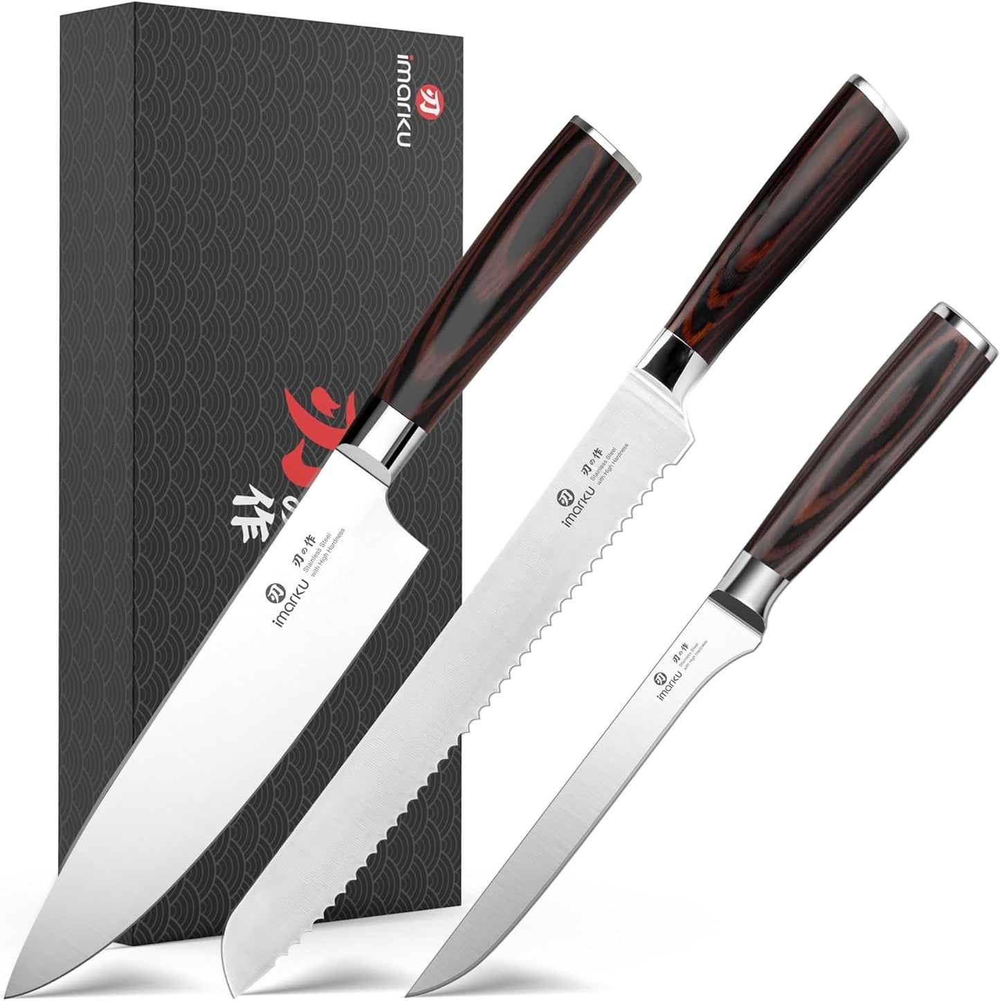 Set 3 Cuchillos Chef Acero Inox Alto Carbono Mango Madera