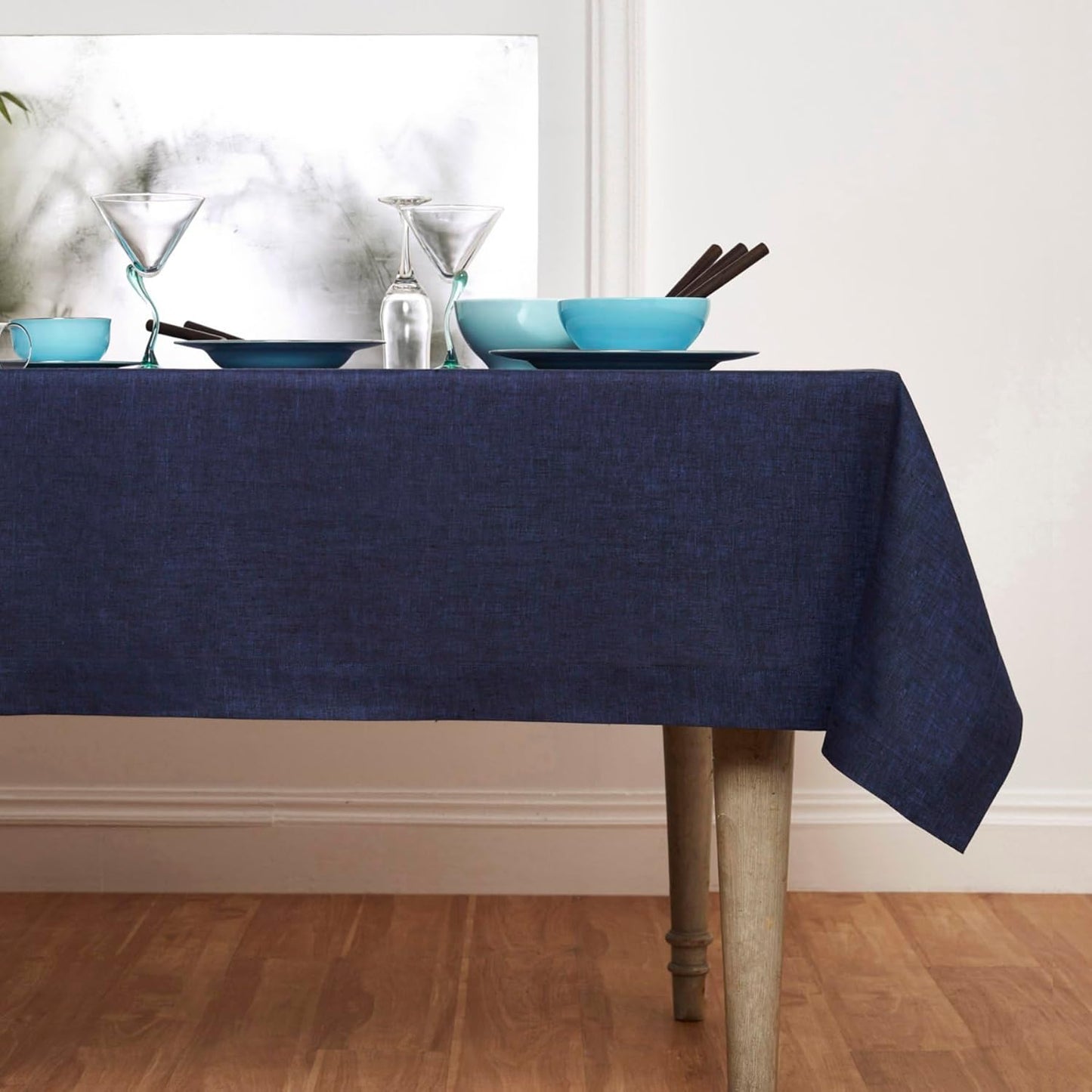 Mantel Lino 60x156pulg Azul Cambray Mesa Rectangular