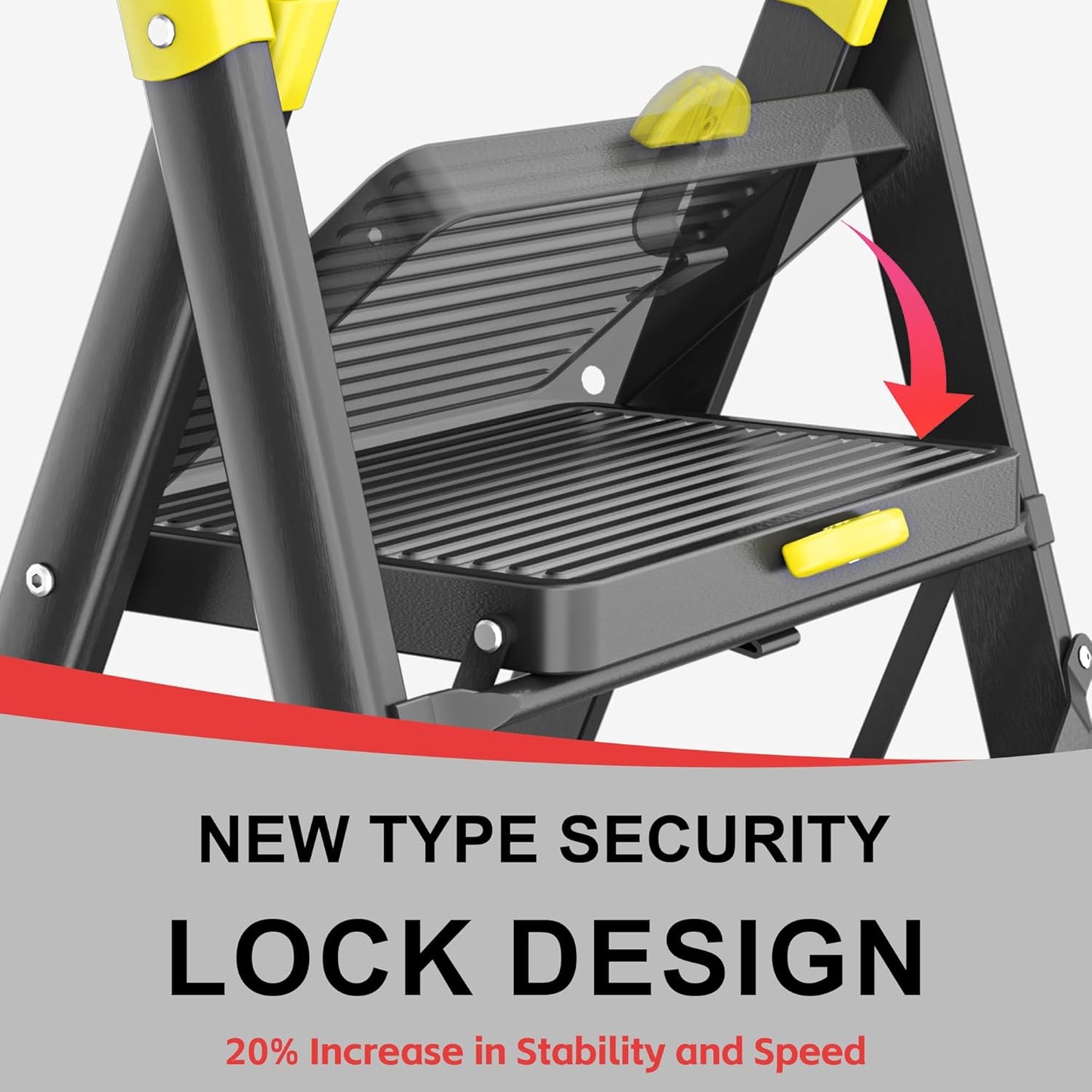 Escalera plegable 5 pasos para adultos 800lbs negro amarillo