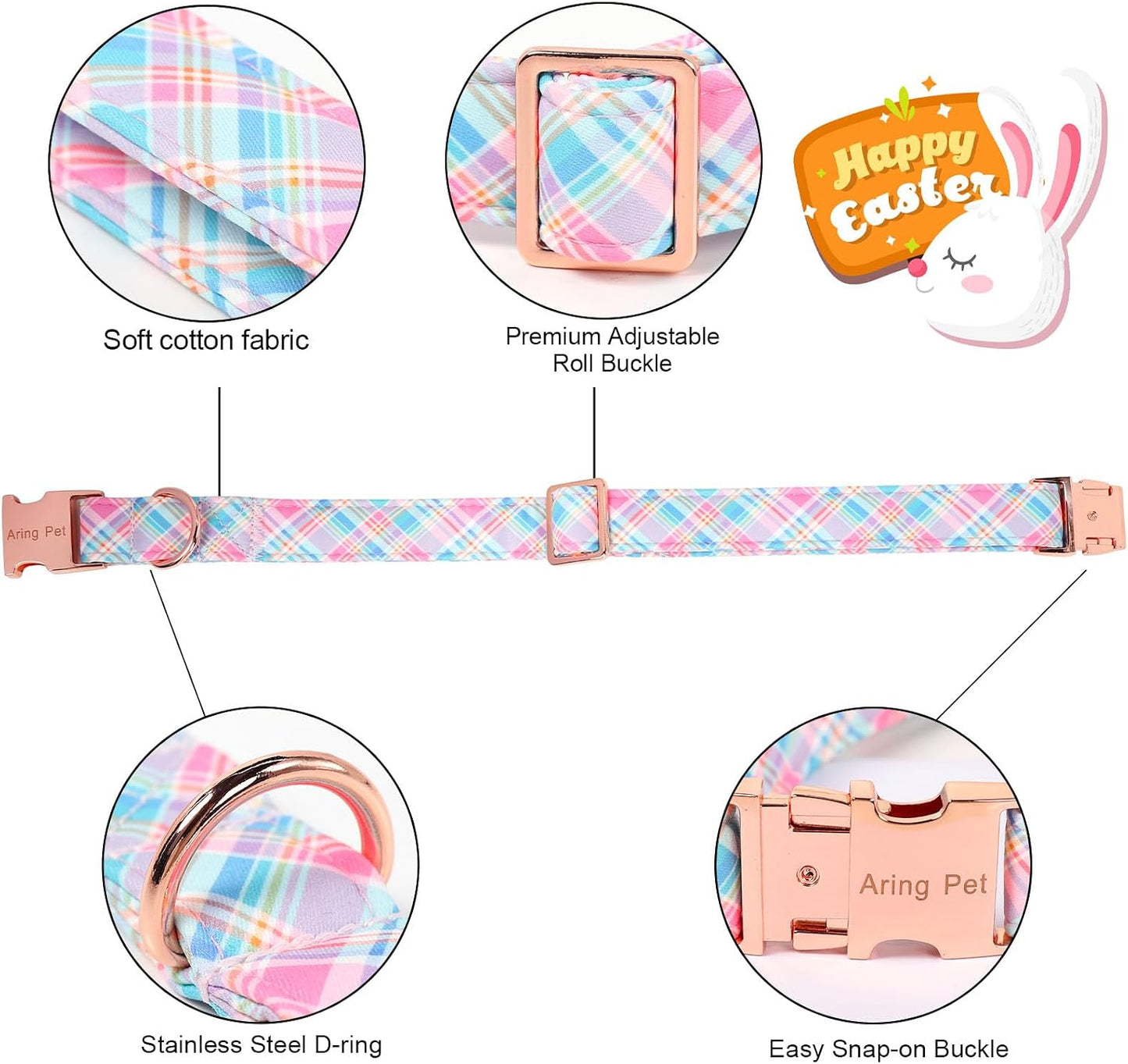 Collar Pascua perro lazo marinero rosa hebilla metal