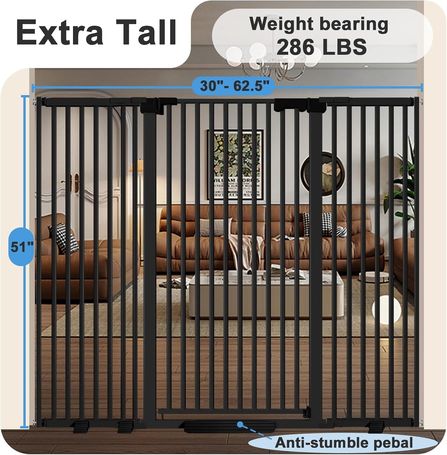Puerta extra alta para gatos 51pulg 30-62.5pulg ancho sin perforar