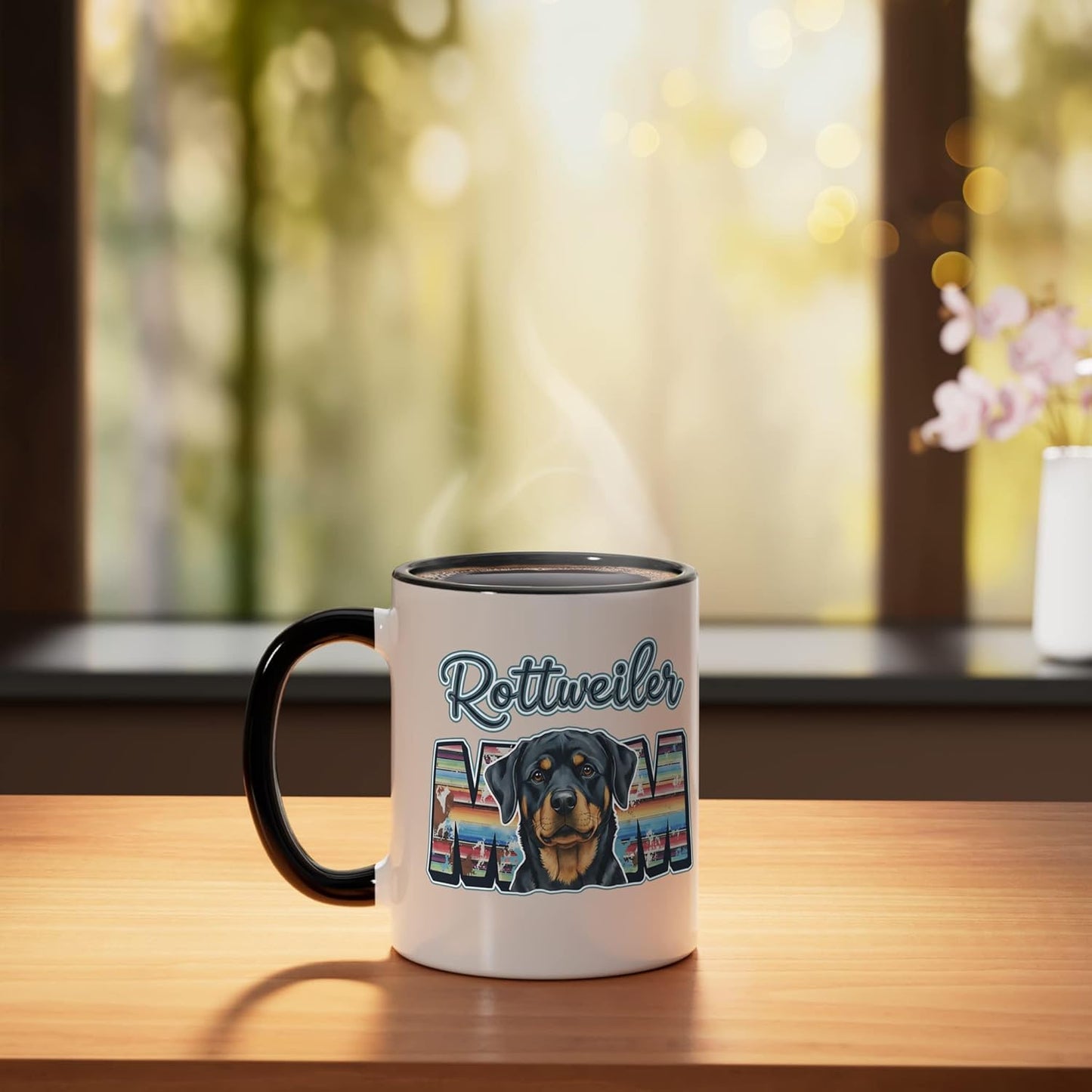 Taza Cerámica Rottweiler Mamá Día de la Madre Negro Blanco