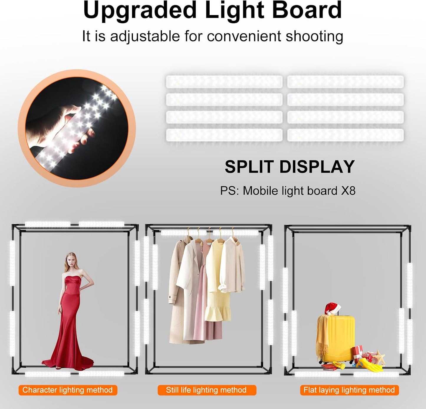 Caja luz estudio 48x78pulg 8 paneles LED con fondos