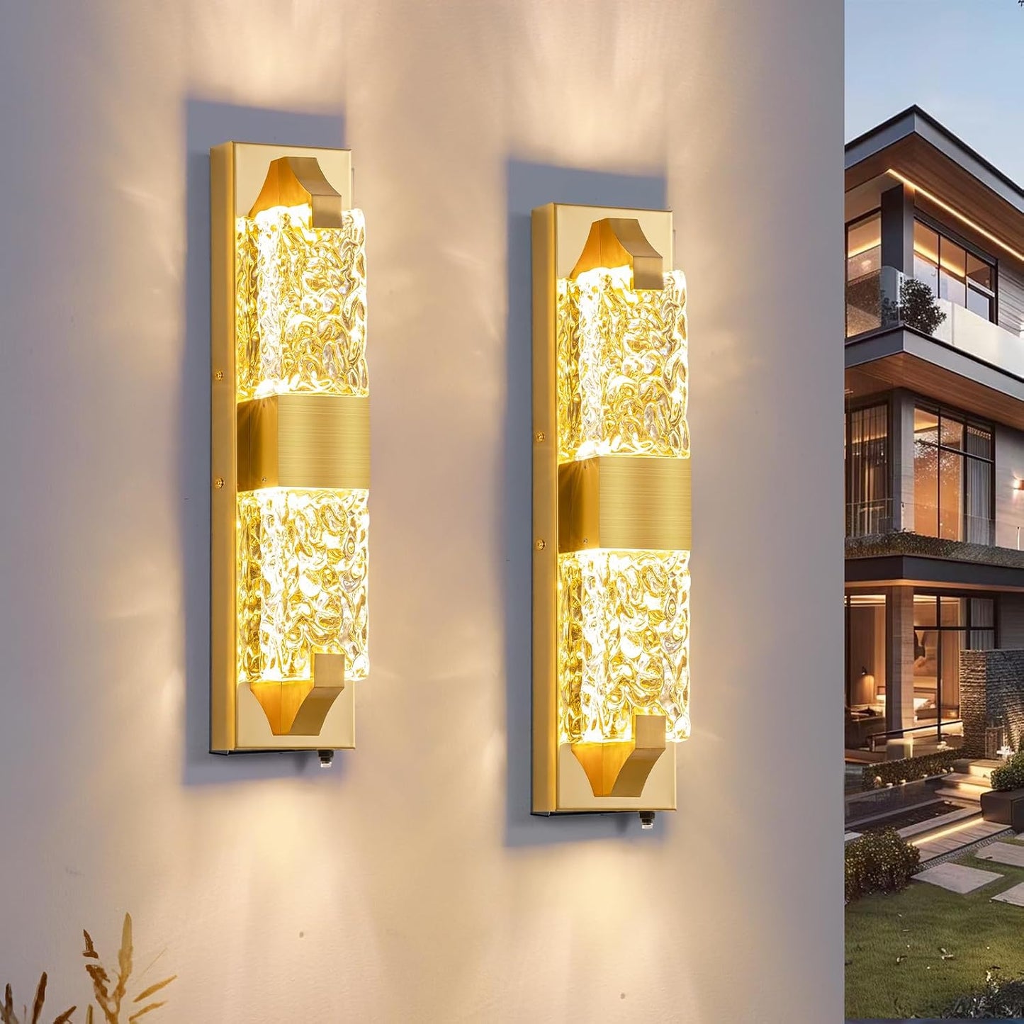 Luces porche cristal ondulado IP65 18.8pulg 2uds
