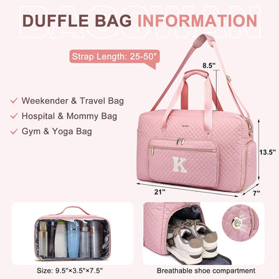 Bolsa viaje fin de semana rosa letra K grande