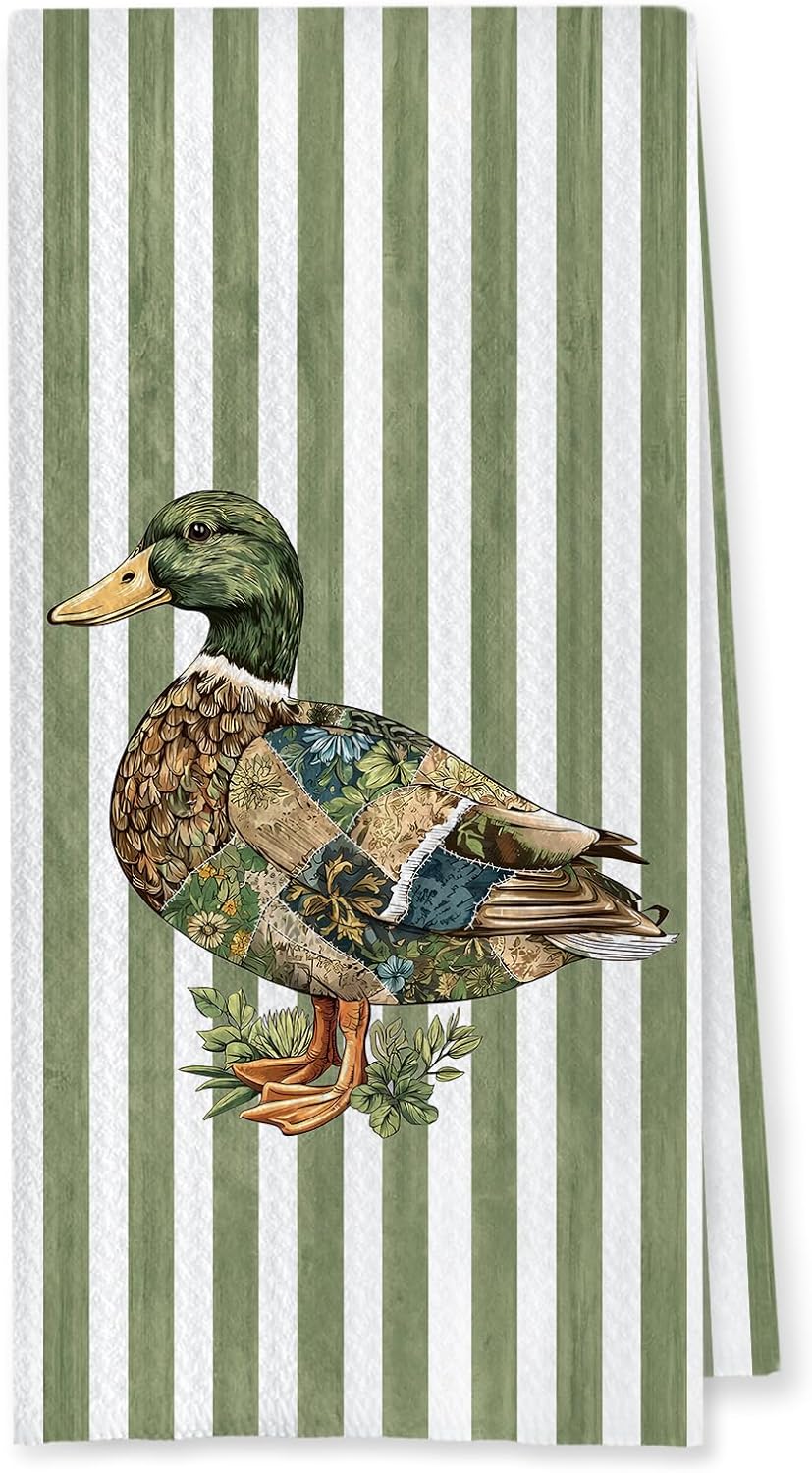 Toallas de cocina con pato mallard estampado floral, regalo para amantes de los patos, 16x24 pulgadas