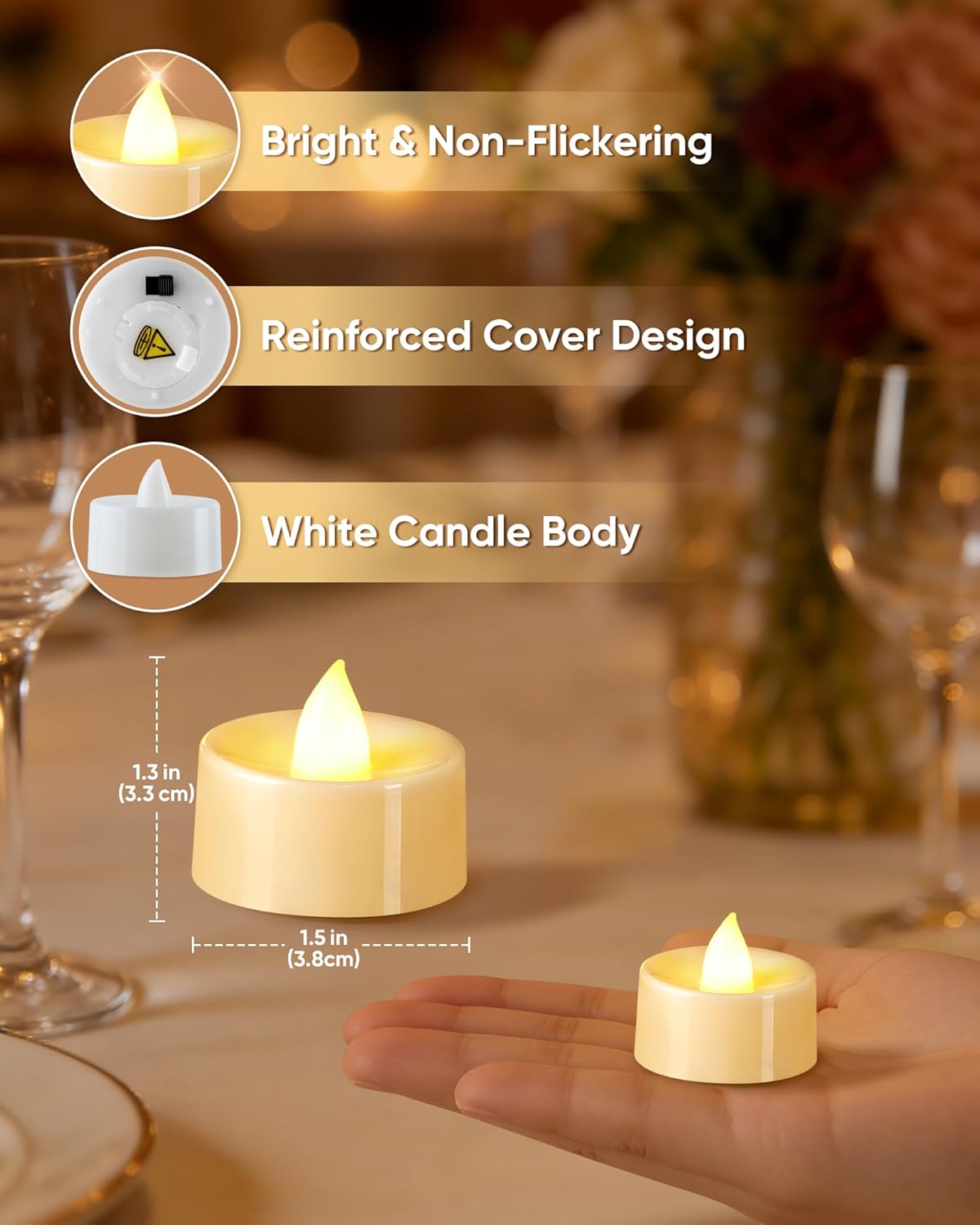 Velas LED sin llama paquete 50 velas té blanco cálido