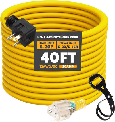 Cable extensión NEMA 5-20 40ft 20A con luz