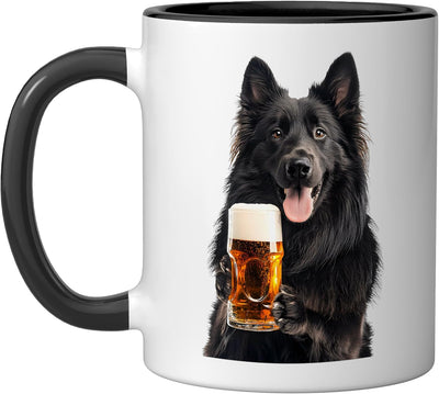 Taza de cerámica para cerveza Belgian Sheepdog negra/blanca
