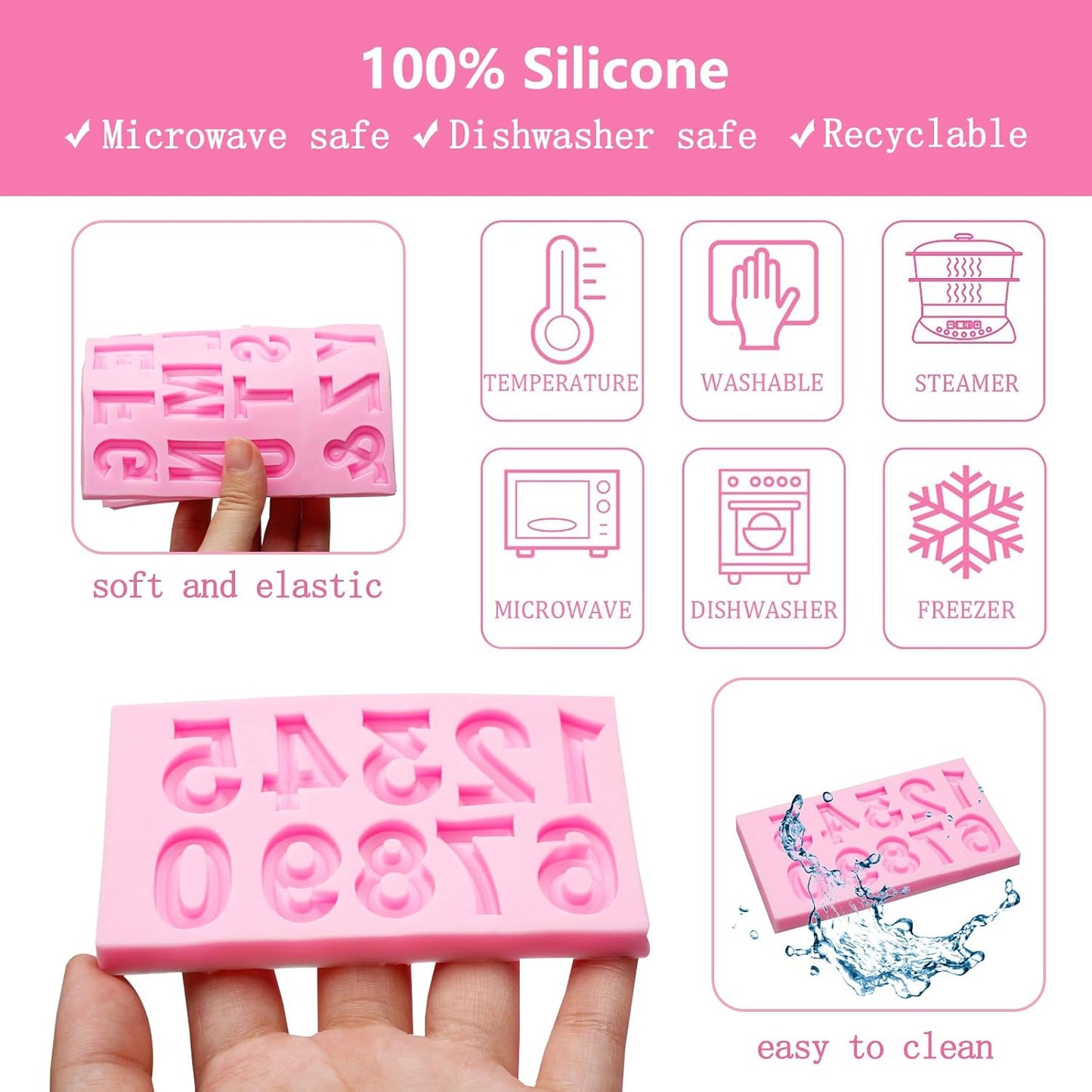 Moldes silicona letras números caramelo chocolate rosa
