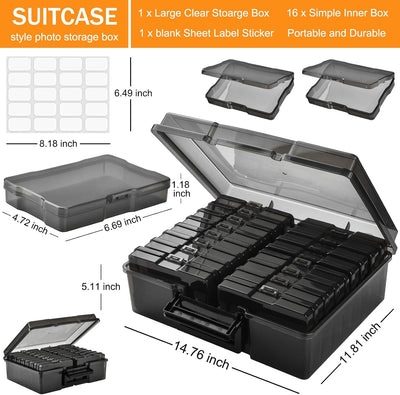 Caja almacenamiento fotos 4x6 con 16 estuches y etiquetas