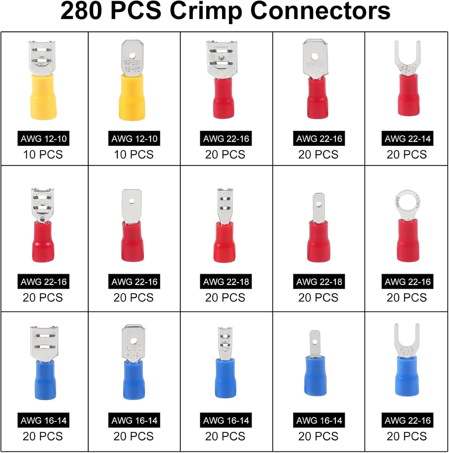 Kit conectores crimpados 0.110-0.248pulg terminales espada