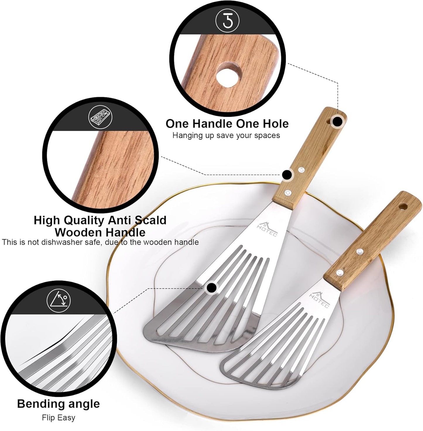 2 Pzas Espátula Pescado Acero Inox Mango Madera