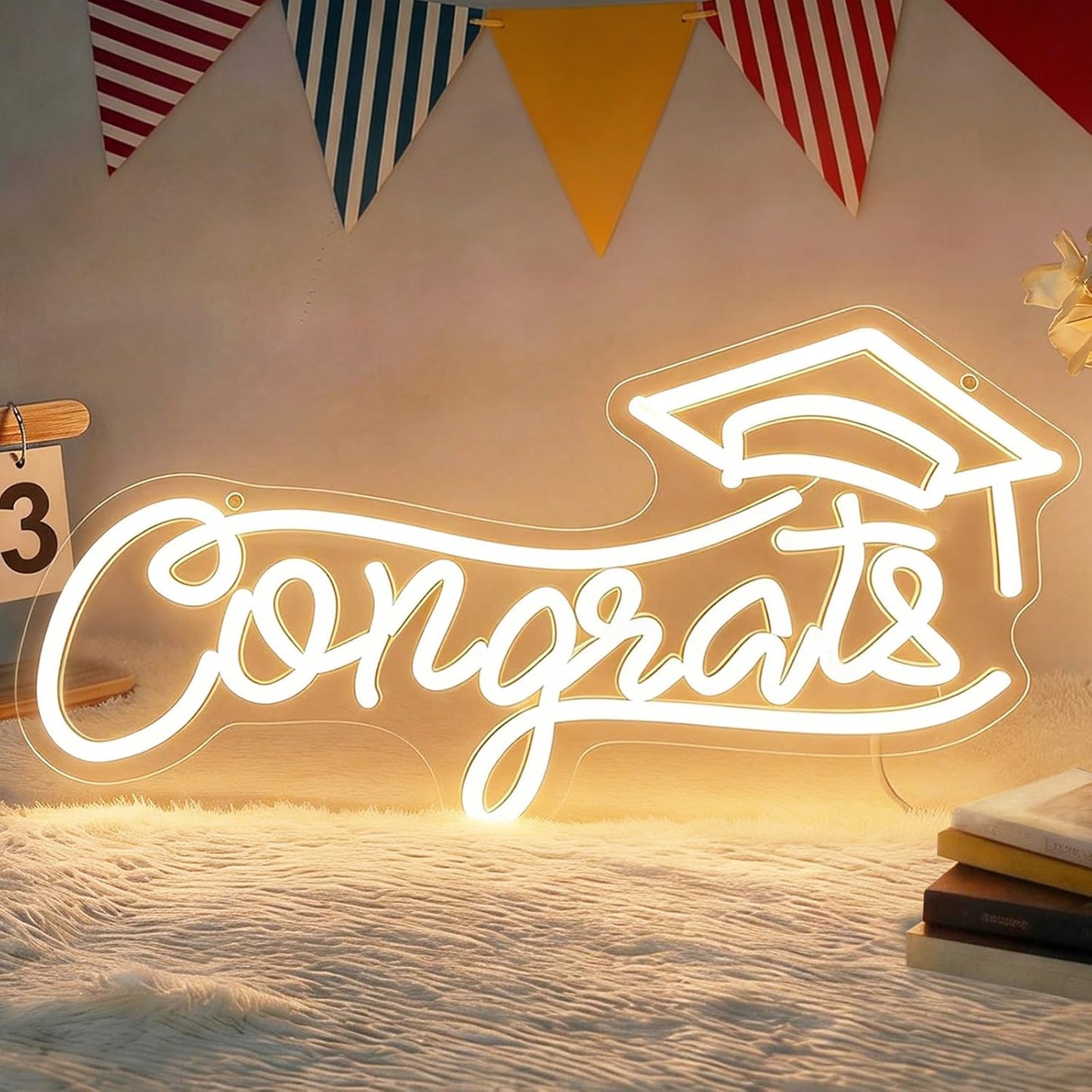 Letrero neón Congrats Grad con atenuador USB luz blanca cálido