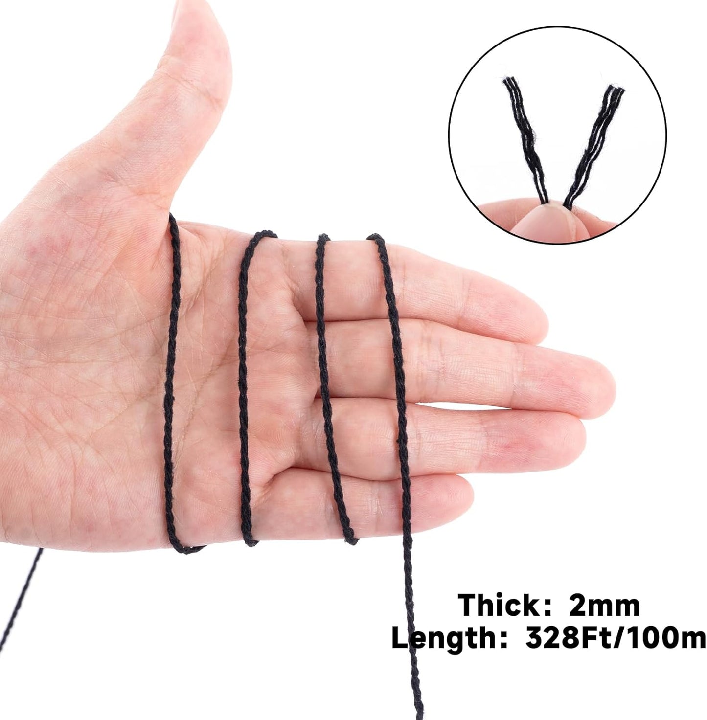 Cuerda de algodón negra 2mm 328ft para manualidades y empaque