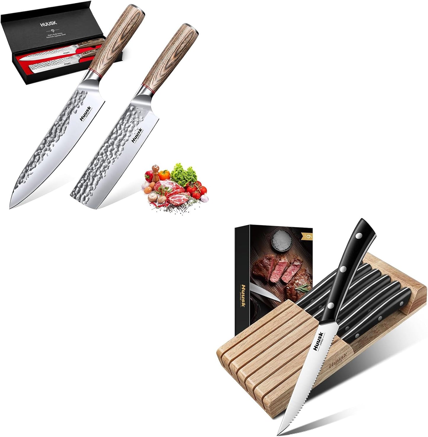 Juego de cuchillos chef profesional y cuchillos para carne con bloque