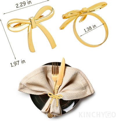 6 Pzas Servilleteros Lazo Metal Dorado para Mesa Boda