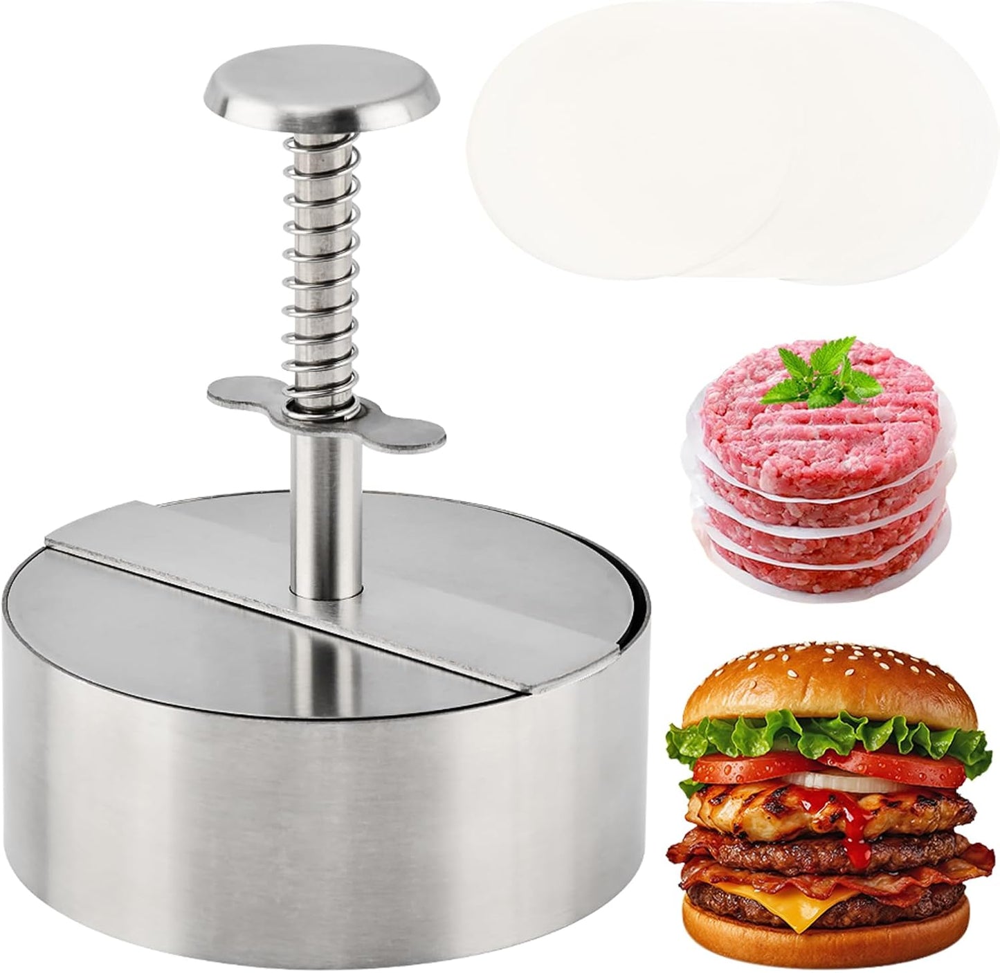 Molde acero inox 4.5pulg con botón resorte y 50 papeles