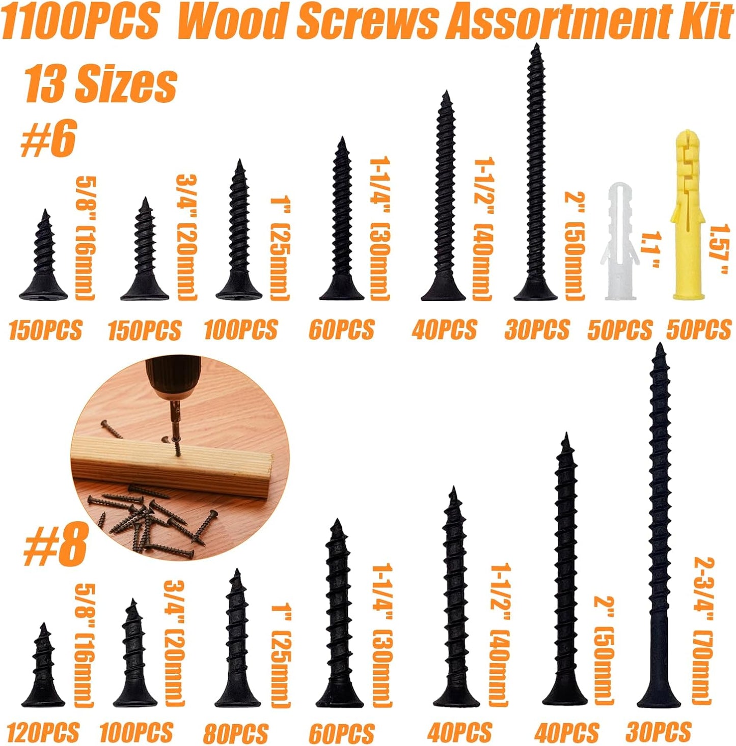 Kit anclajes madera y yeso 100 uds 13 tamaños