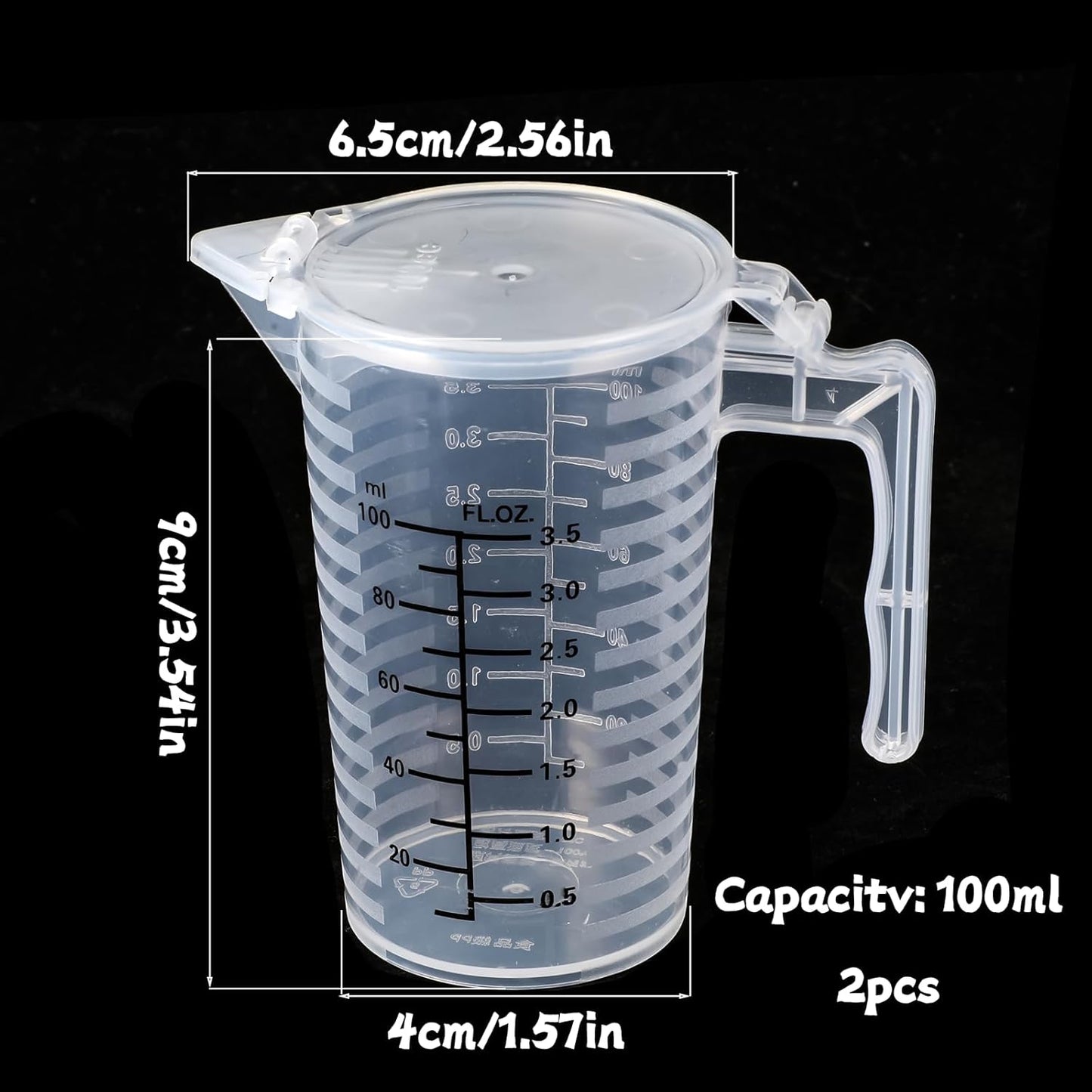 Vaso medidor plástico 3.4oz con tapa set 2