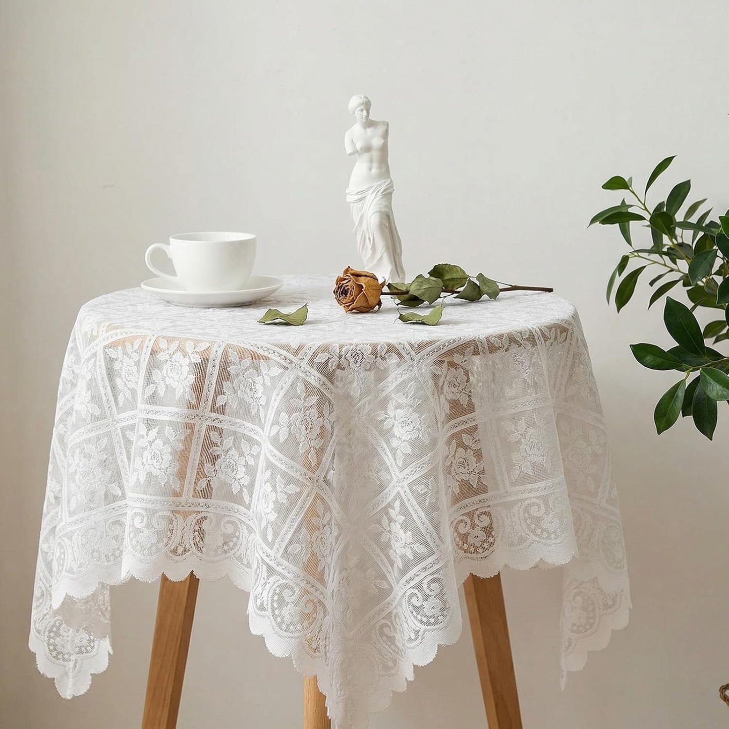 Mantel encaje cuadrado 35.4x35.4pulg blanco boda bohemio