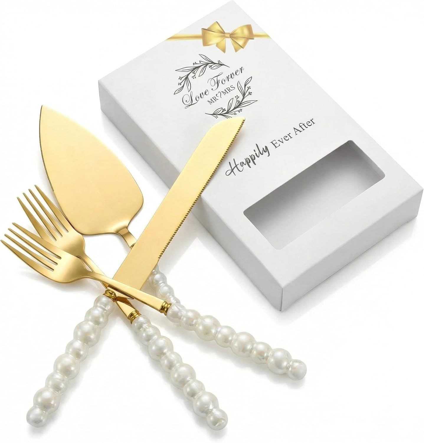 Juego de 4 cuchillos para pastel dorado ideal para bodas y celebraciones
