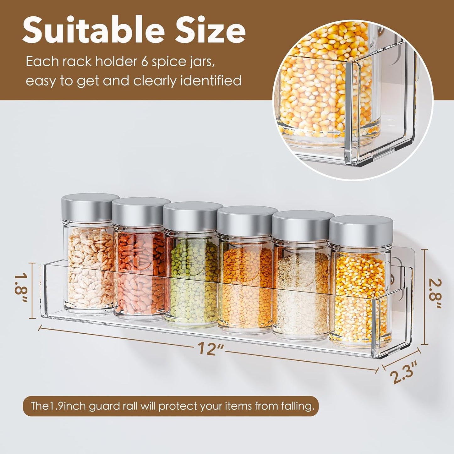 Especiero adhesivo acrílico transparente con cinta fuerte para cocina y pared (2 unidades)