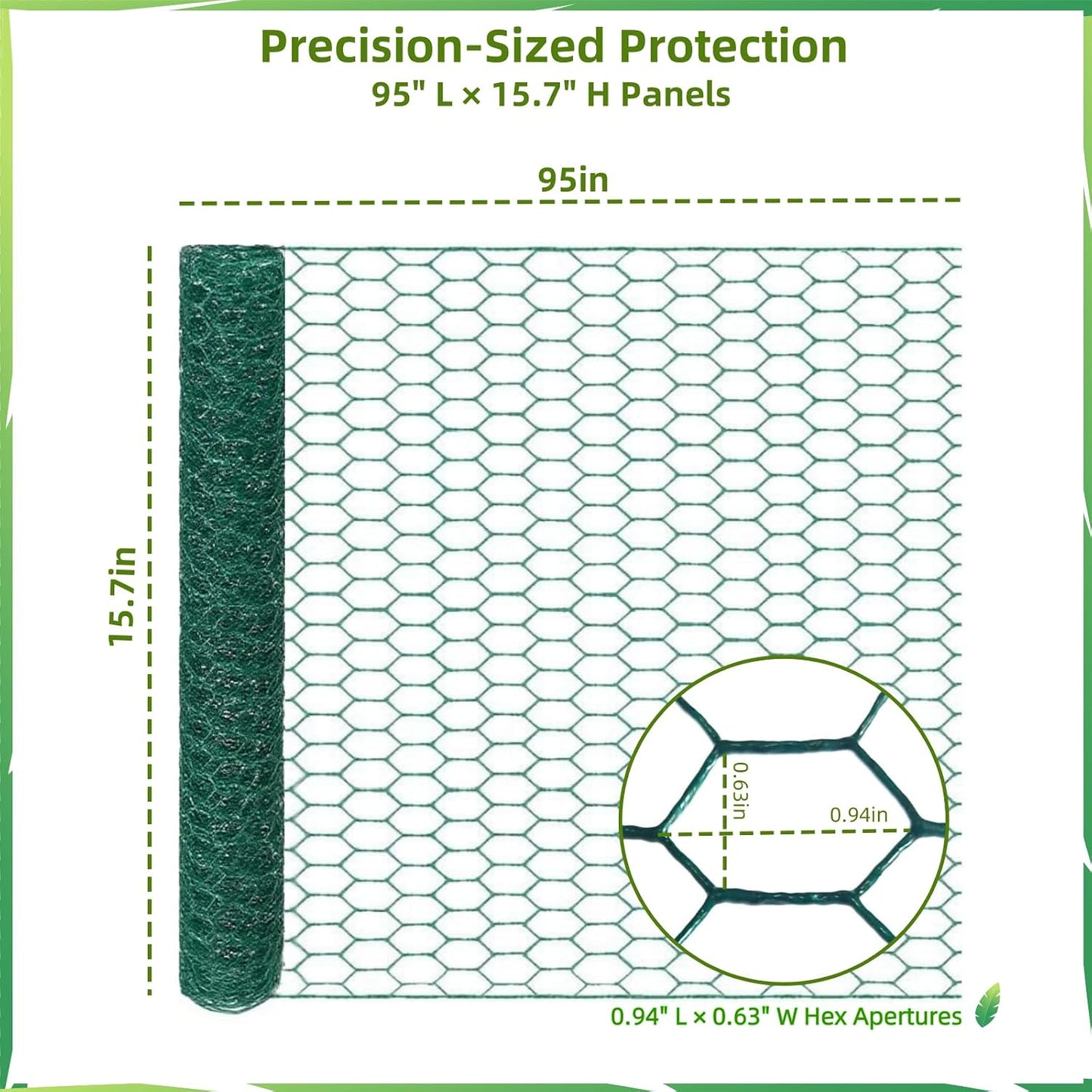 Alambre pollo PVC verde 15.7x87pulg malla hexagonal