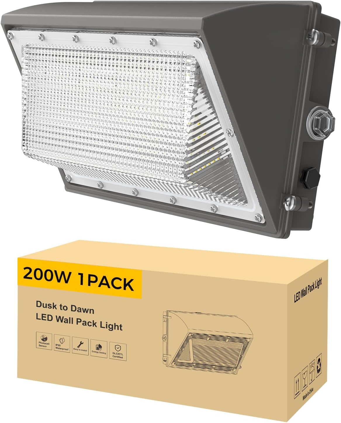 Luz LED pared 200W IP65 6000K fotocélula amanecer