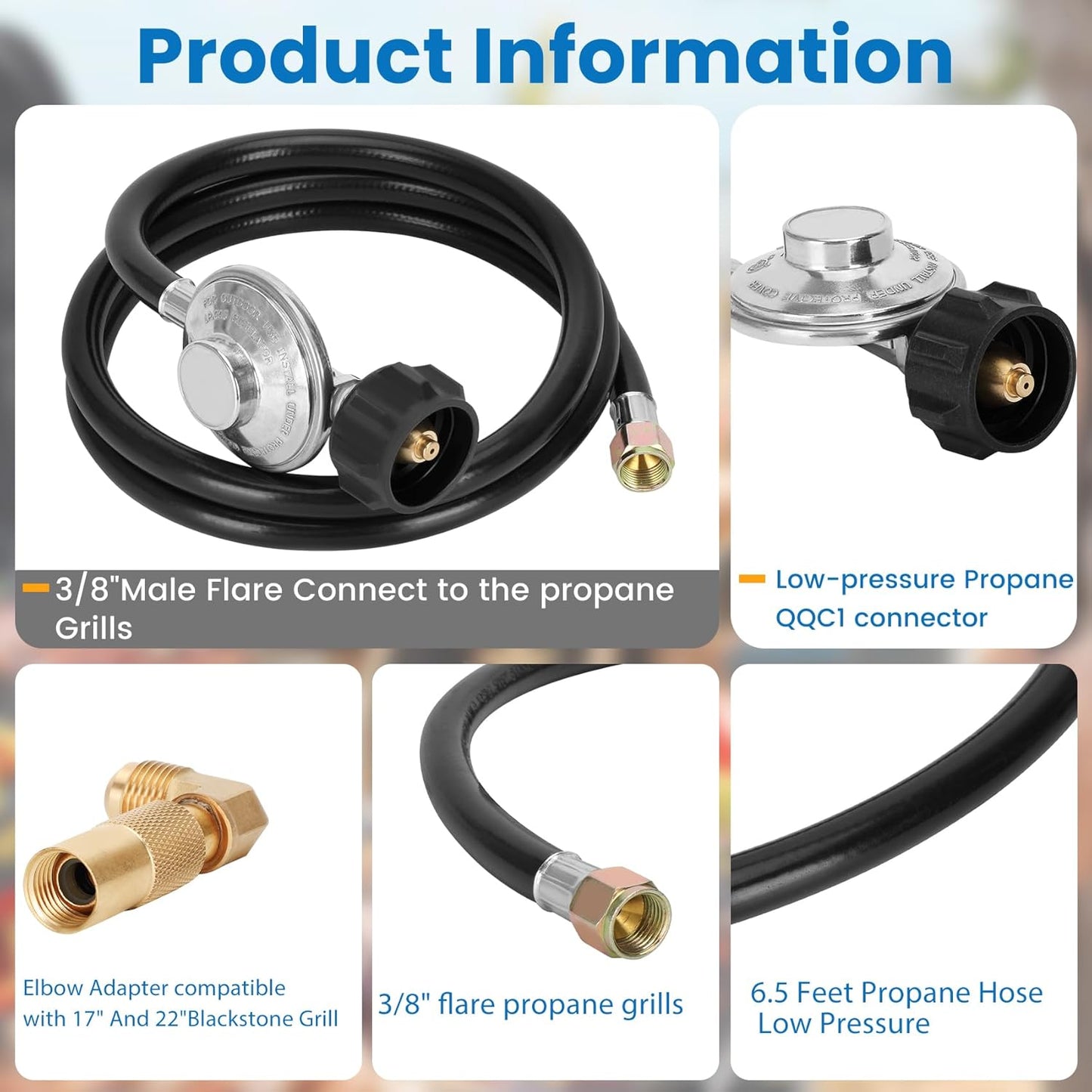 Manguera propano 6.5ft adaptador parrilla Blackstone 17-22pulg