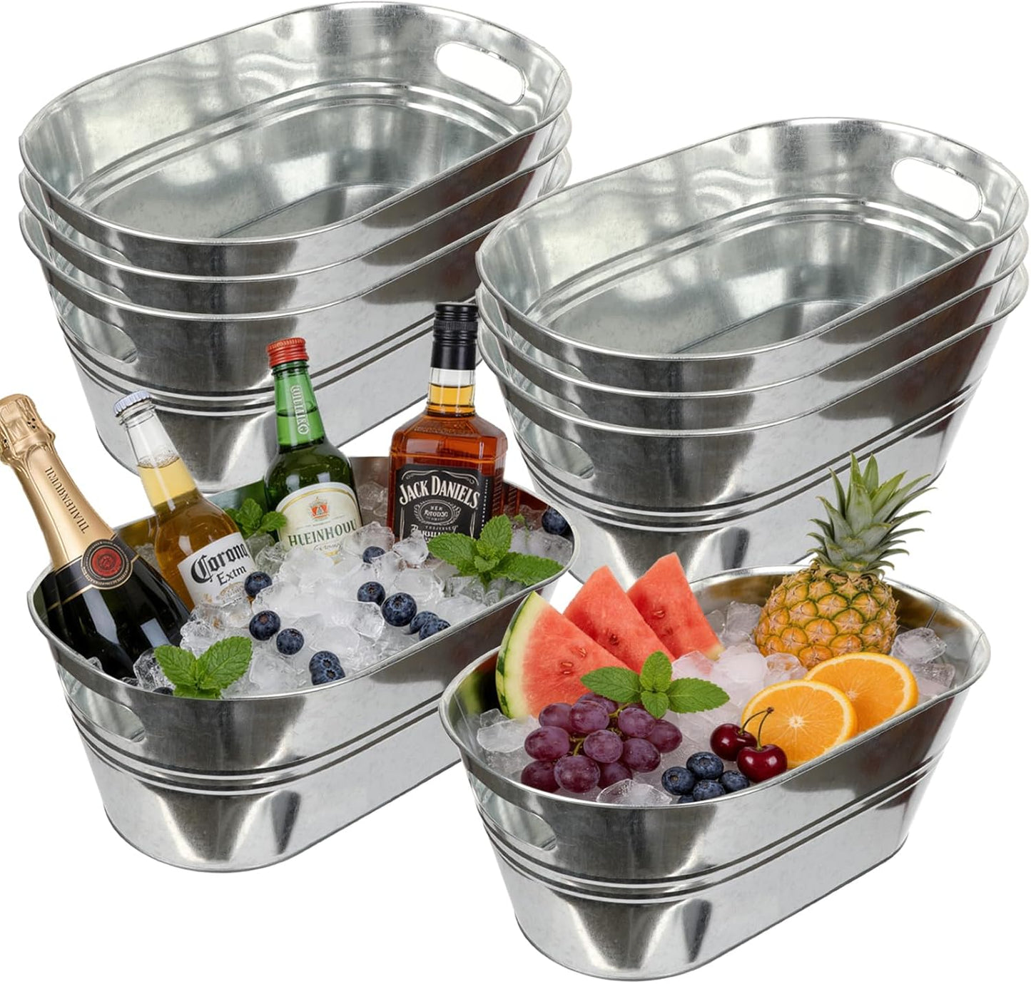 8 Cubetas Galvanizadas 4gal con Asa para Bebidas y Cócteles