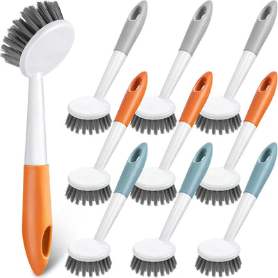 12 Pzas Cepillos Cocina Mango Largo Cerdas Rígidas Multicolor