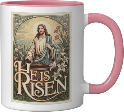 Taza Cerámica Pascua Resurrección Cristo Rosa/Blanco