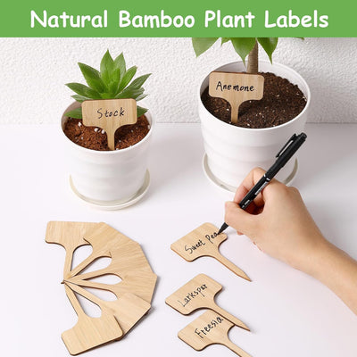 140 Etiquetas Bambú para Plantas con Rotulador Tipo T