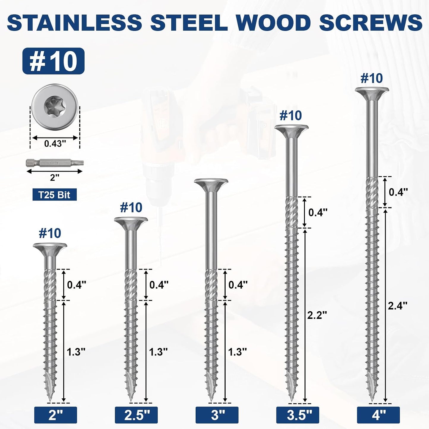 Tornillos acero inox 410 #10x2pulg 750pzas T25 madera