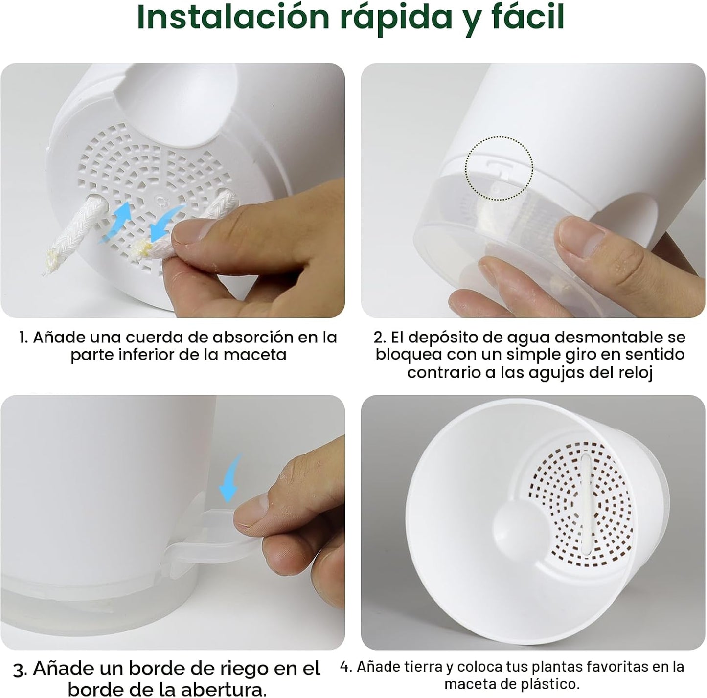 Macetas riego automático 4pulg plástico 5 pzas con drenaje