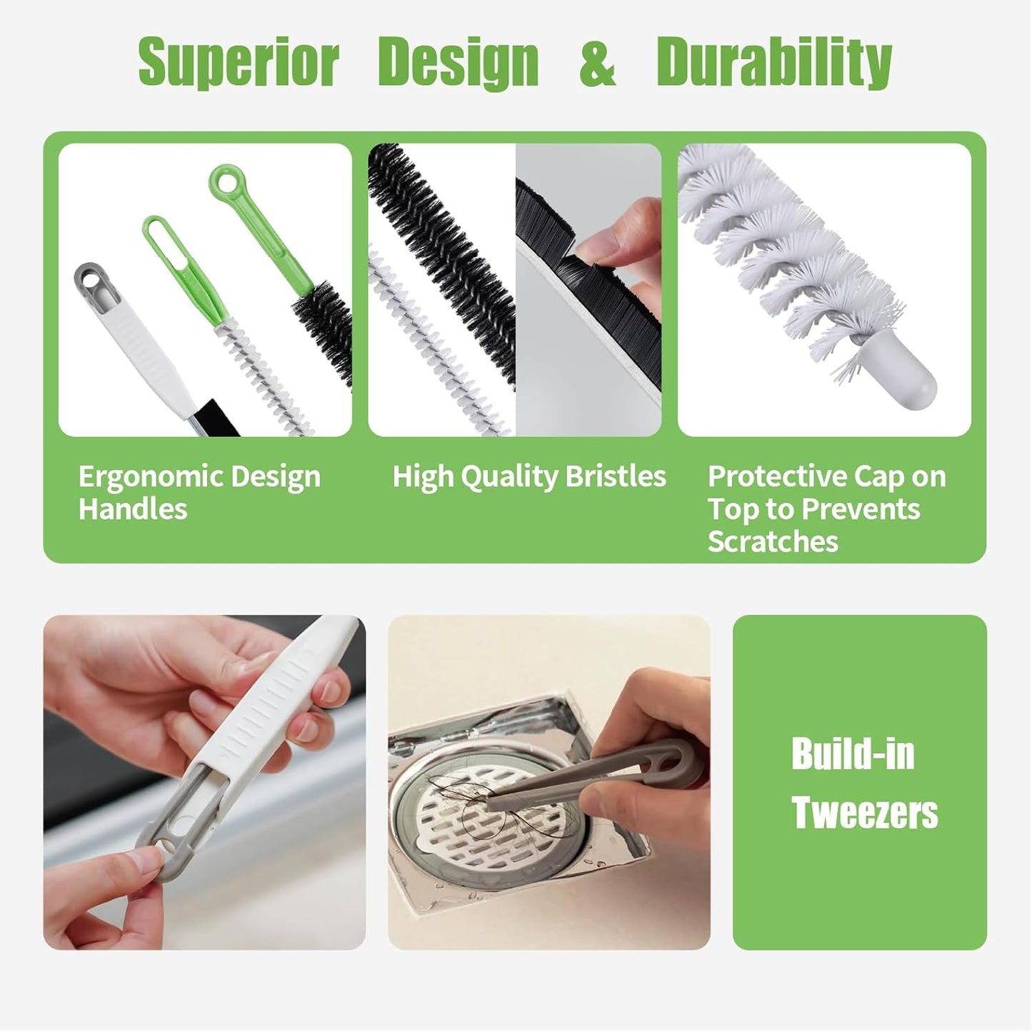 Kit 3 Pzas Cepillos Limpieza Flexible Drenaje Grietas
