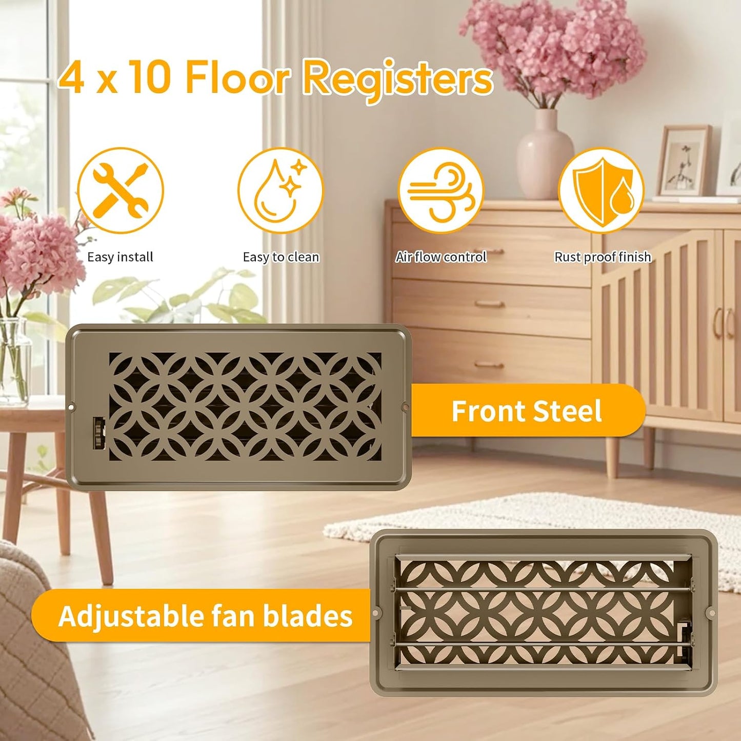 5 Cubiertas Ventilación Suelo 4x10 Ajustables Decorativas