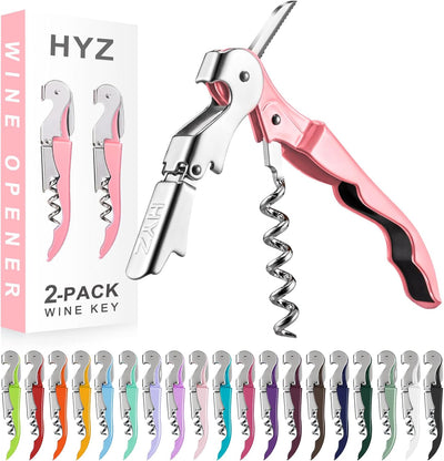 2 Pzas Sacacorchos Vino Profesional con Cortador Aluminio Rosa