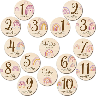 16 Tarjetas Madera Meses Bebé Doble Cara Baby Shower