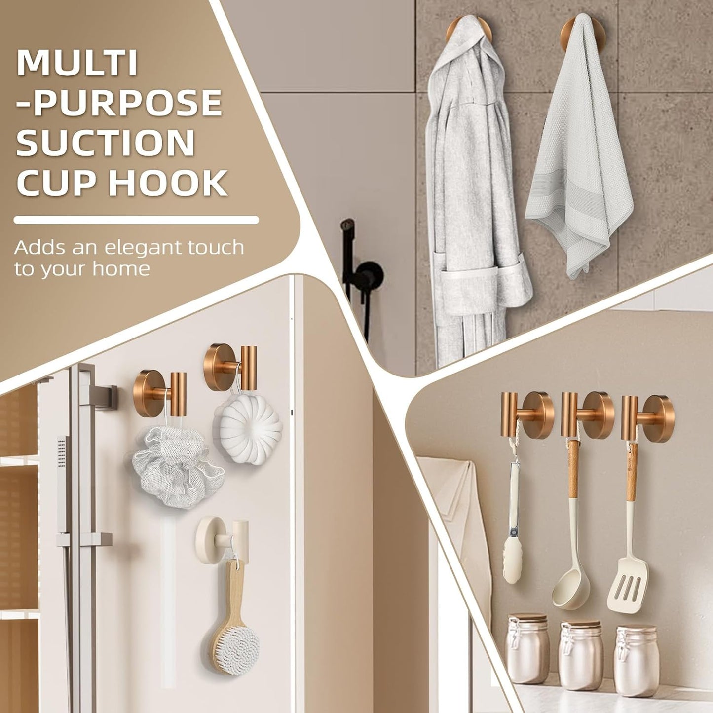 Ganchos ventosa reutilizables para ducha baño cocina metal bronce