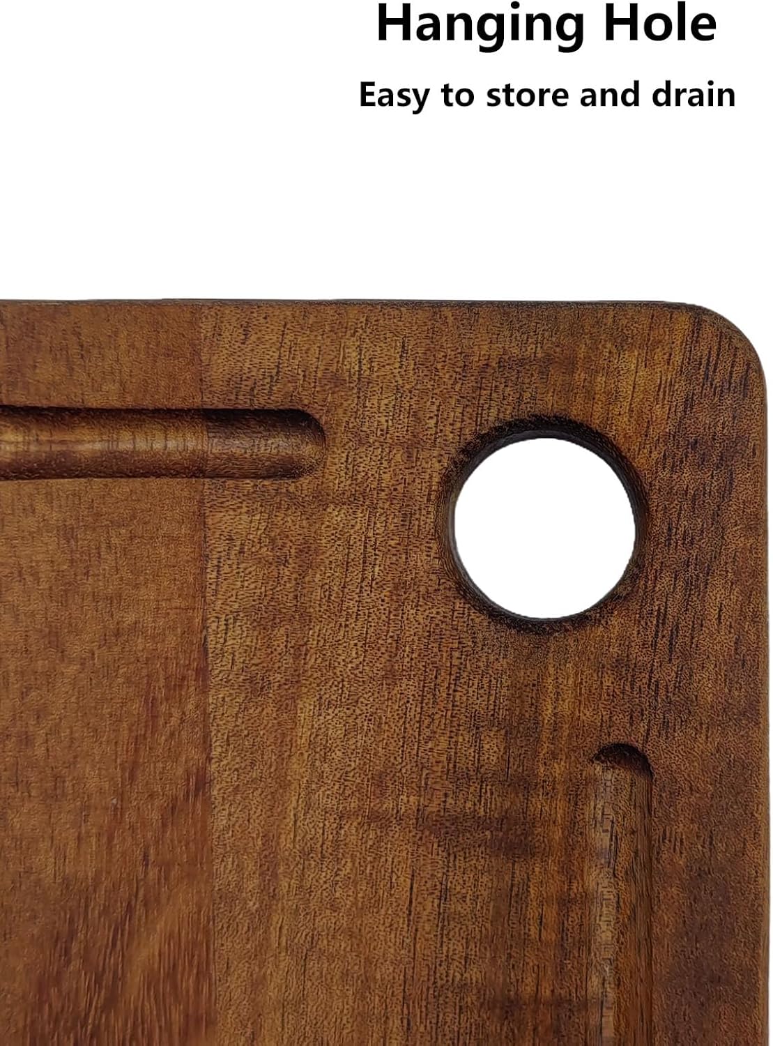 Juego de 2 tablas de cortar pequeñas de madera de acacia con agujero para colgar
