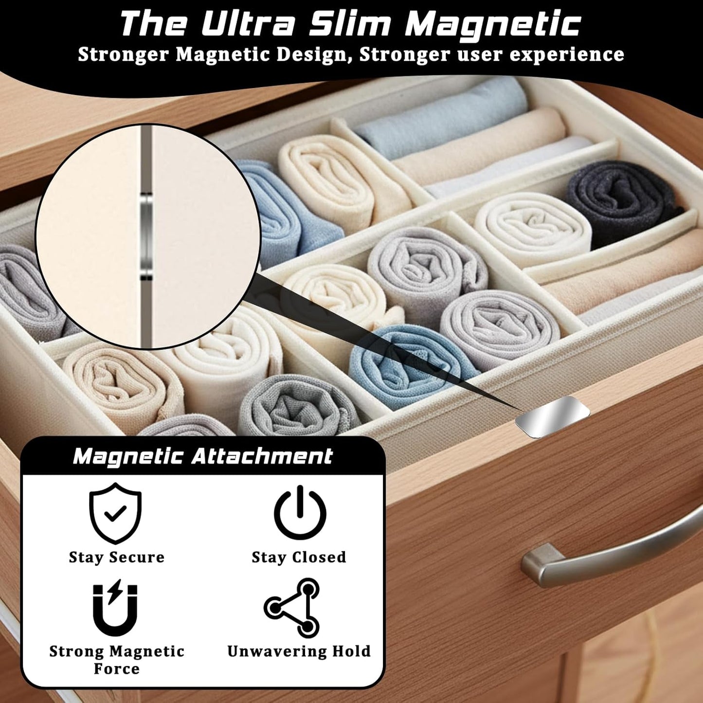 Set 6 ganchos magnéticos para armarios sin tornillos acero inox