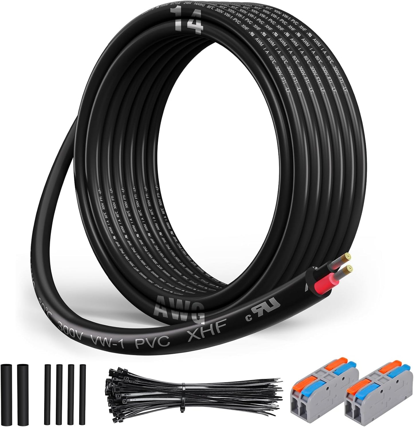 Cable eléctrico 2 conductores UL 15pies negro