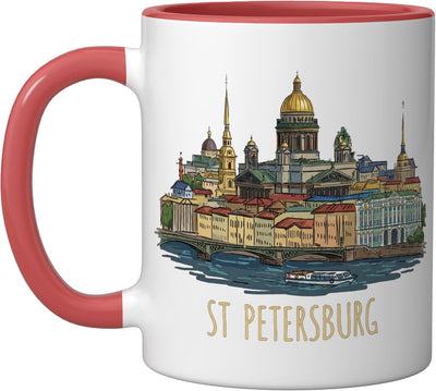 Taza cerámica souvenir San Petersburgo Rusia roja/blanca