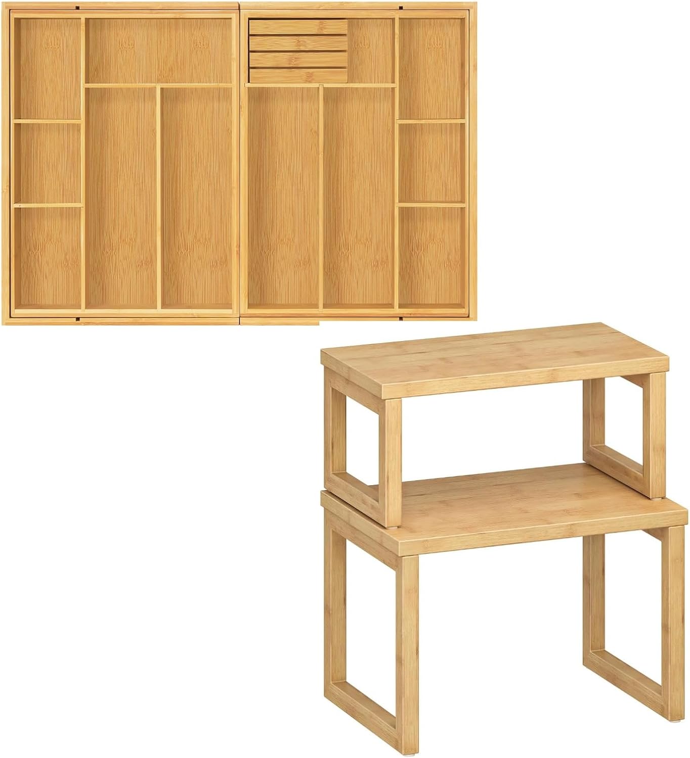 Organiz. utensilios y especias bambú expandible cocina