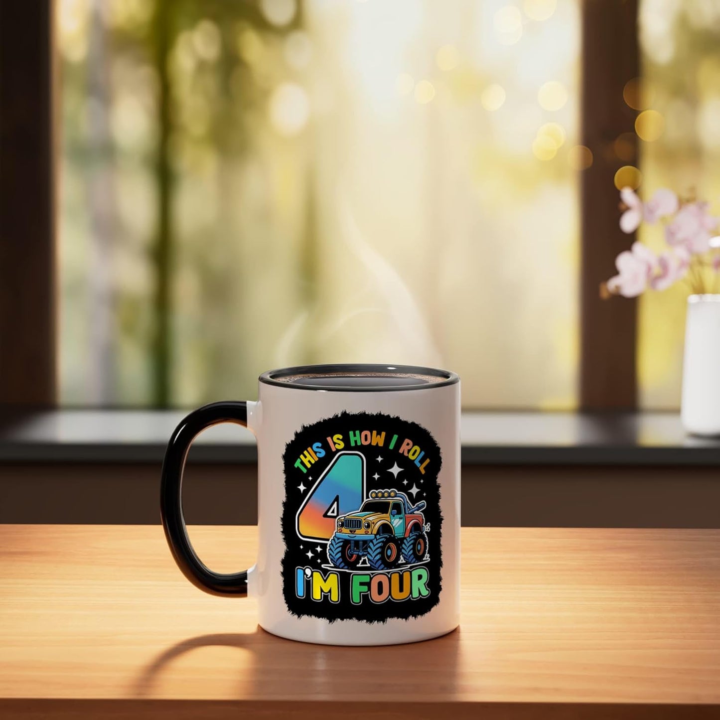 Taza cerámica para niño de 4 años negro/blanco