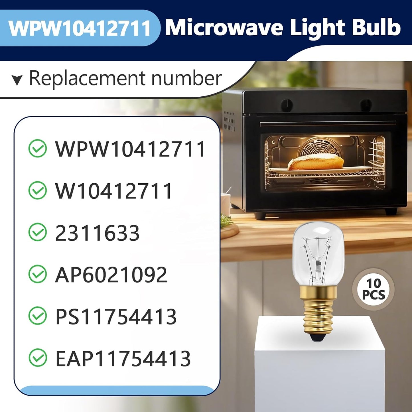 10 Bombillas para Microondas Whirlpool E14